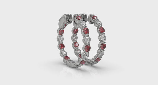 Inside Out Diamond and Ruby  Hoop Earrings