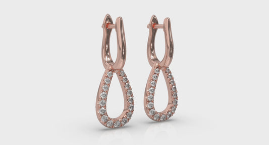 Diamond Open Tear Drop Link Earrings