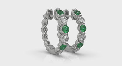 Diamond and Emerald  Twist Hoop Earrings