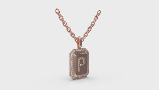 Diamond Medallion Alphabet Pendant Link Necklace, P