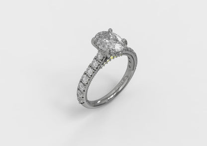 French Cathedral Oval Hidden Halo Engagement Ring
