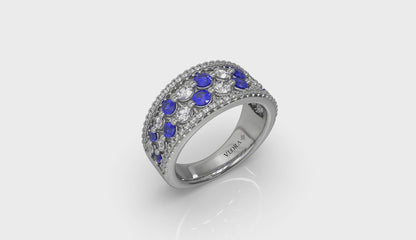 Diamond and Blue Sapphire Cluster Statement Ring