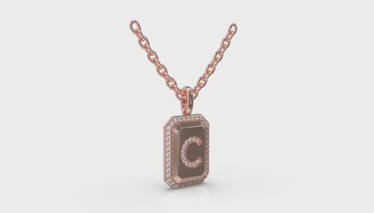 Diamond Medallion Alphabet Pendant Link Necklace, C