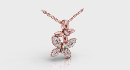 Double Butterfly Diamond Pavé Pendant Necklace