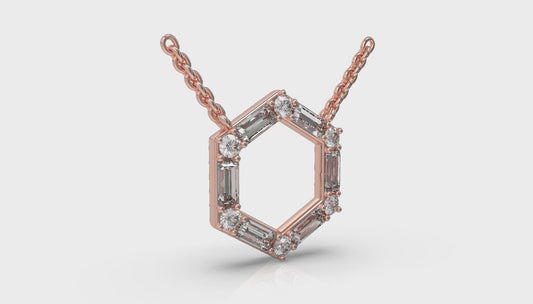 Diamond Baguette Open Honeycomb Pendant Necklace