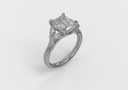 Emerald Cut Diamond Engagement Ring with Marquise Side Diamonds