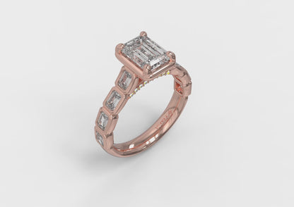 Emerald Cut Bezel Engagement Ring with Bezel Set Accent Diamonds