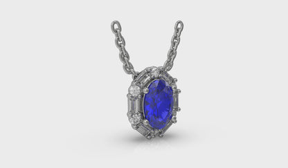 Oval Sapphire and Diamond Baguette Pendant