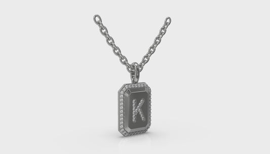 Diamond Medallion Alphabet Pendant Link Necklace, K