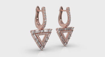 Diamond Baguette Double Trinity Huggie Earrings