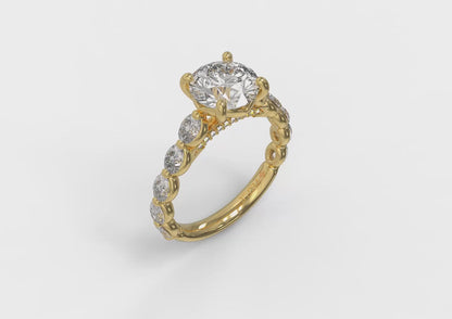 Oval Bezel Diamond Accent Round Engagement Ring