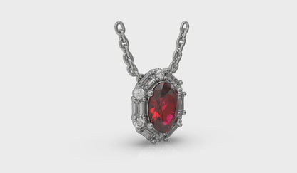 Oval Ruby and Diamond Baguette Pendant