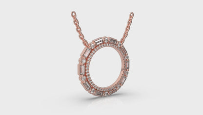 Diamond Baguette Double Open Circle Pendant Necklace