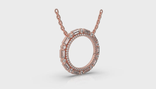 Diamond Baguette Double Open Circle Pendant Necklace