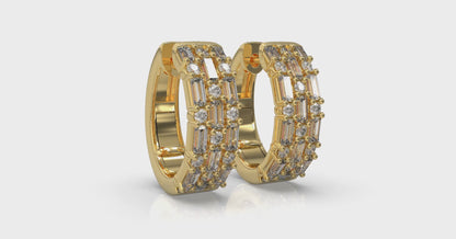 Baguette and Round Diamond Huggie Earrings