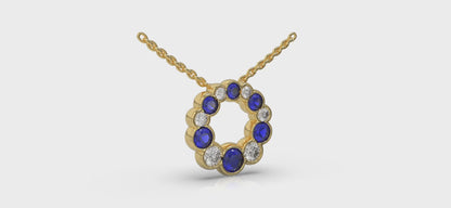 Diamond and Sapphire Circle Bezel Pendant