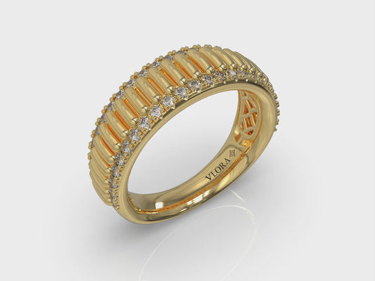 Fluted Band Ring Edged with Diamonds