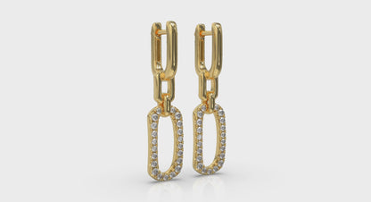 Diamond North South Open Oval Pendant Link Earrings