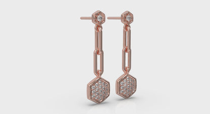 Diamond Honeycomb Link Long Drop Statement Earrings