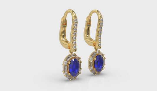 Oval Sapphire and Diamond Baguette Earrings