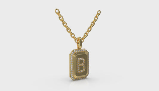 Diamond Medallion Alphabet Pendant Link Necklace, B