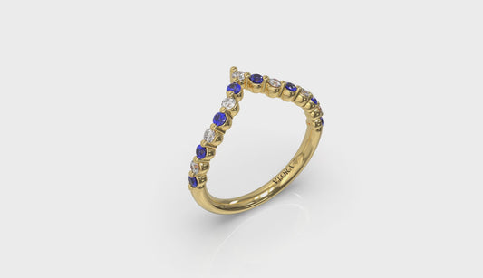 Diamond and Blue Sapphire Chevron Ring
