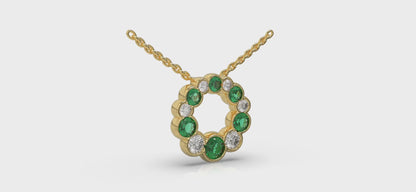 Diamond and Emerald Circle Bezel Pendant