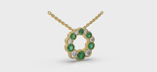 Diamond and Emerald Circle Bezel Pendant