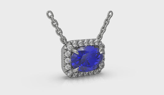 Diamond Cushion Halo and Oval Sapphire Necklace