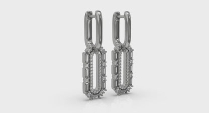 Diamond Baguette Double Row Link Drop Huggie Earrings