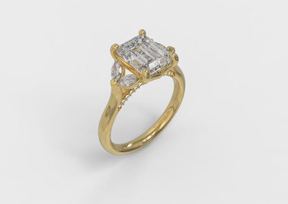 Matching Band for Emerald Cut Diamond Engagement Ring with Marquise Side Diamonds