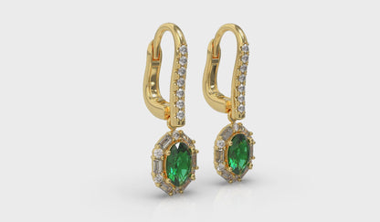 Oval Emerald and Diamond Baguette Earrings