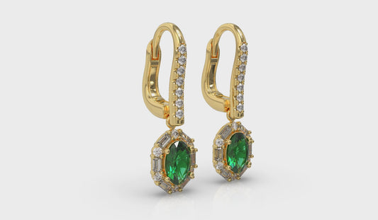 Oval Emerald and Diamond Baguette Earrings