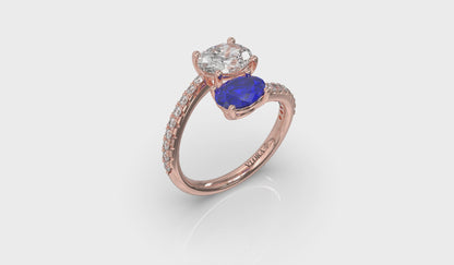 Kissing Diamond and Sapphire Engagement Ring