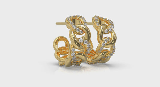 Alternating Diamond Link Huggie Hoop Earrings