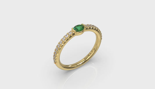 Diamond and Oval Emerald Centerstone Ring