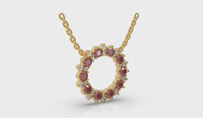 Diamond and Ruby Open Starburst Circle Pendant Necklace