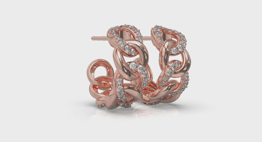 Alternating Diamond Link Huggie Hoop Earrings