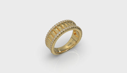 Concave Fluted Ring Edged with Diamonds