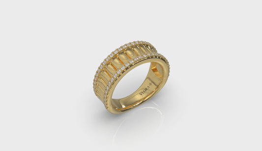 Concave Fluted Ring Edged with Diamonds
