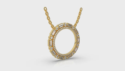 Diamond Baguette Double Open Circle Pendant Necklace