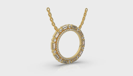 Diamond Baguette Double Open Circle Pendant Necklace
