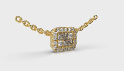 Diamond Baguette Halo Pendant Necklace