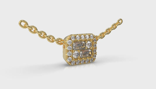Diamond Baguette Halo Pendant Necklace