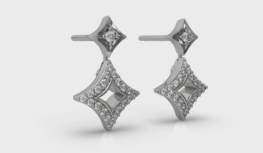 Diamond Double Vlora Star Open Motif Drop Stud Earrings
