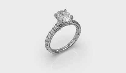 French Cathedral Oval Hidden Halo Engagement Ring