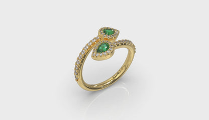 Diamond Wrapped Pear Emerald Ring
