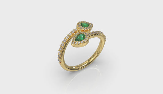 Diamond Wrapped Pear Emerald Ring