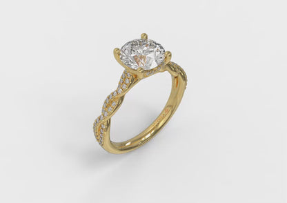 Twist Diamond Engagement Ring with Hidden Halo
