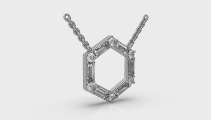 Diamond Baguette Open Honeycomb Pendant Necklace